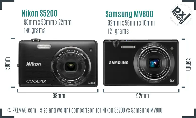 Nikon S5200 vs Samsung MV800 size comparison
