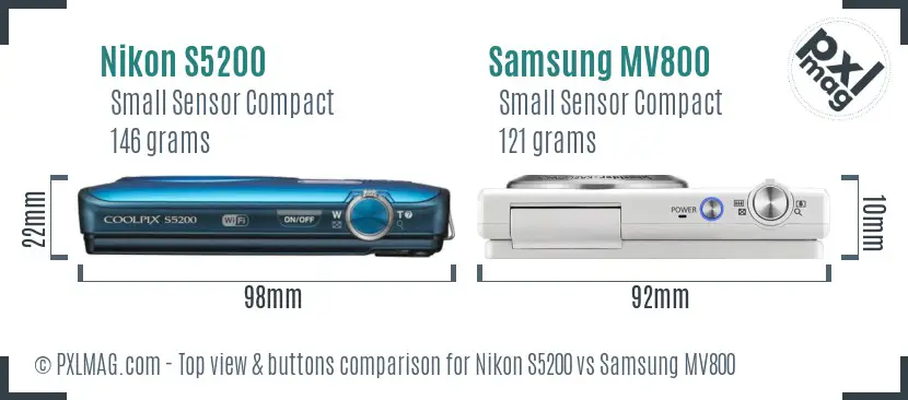 Nikon S5200 vs Samsung MV800 top view buttons comparison