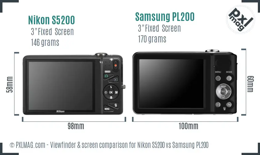Nikon S5200 vs Samsung PL200 Screen and Viewfinder comparison