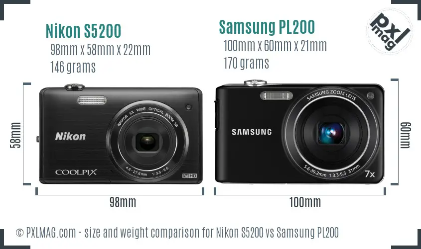 Nikon S5200 vs Samsung PL200 size comparison