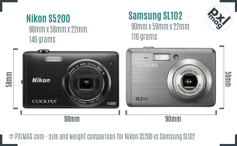 Nikon S5200 vs Samsung SL102 size comparison