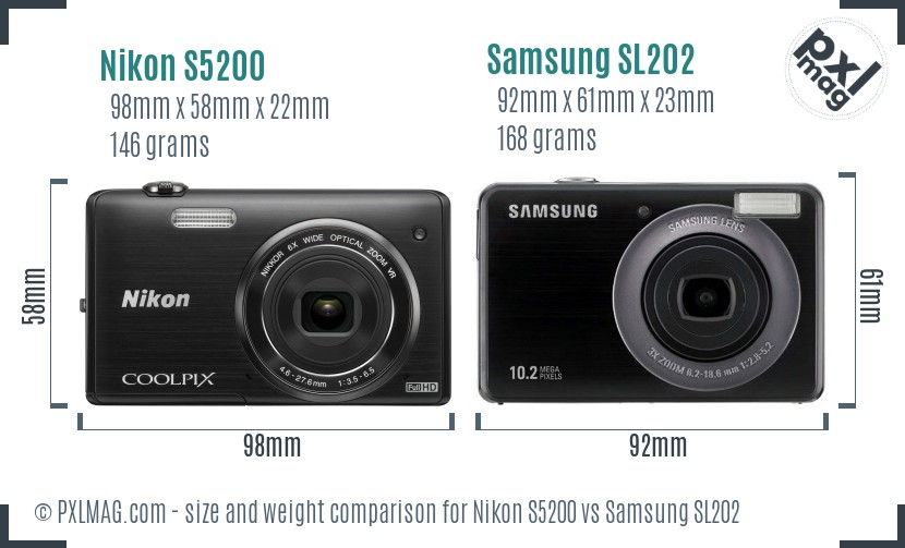 Nikon S5200 vs Samsung SL202 size comparison