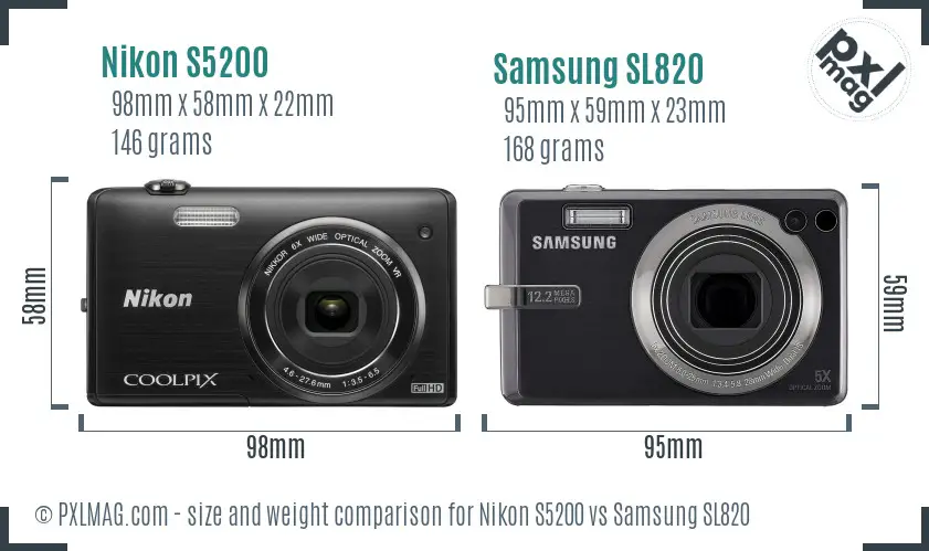 Nikon S5200 vs Samsung SL820 size comparison Nikon S5200 vs Samsung SL820 size comparison