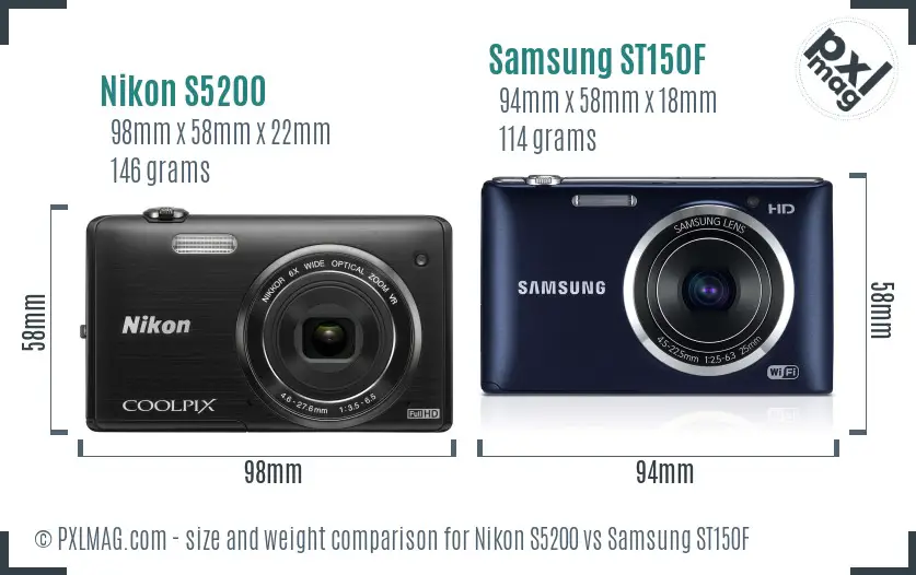 Nikon S5200 vs Samsung ST150F size comparison