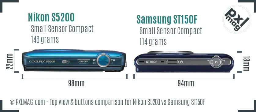 Nikon S5200 vs Samsung ST150F top view buttons comparison