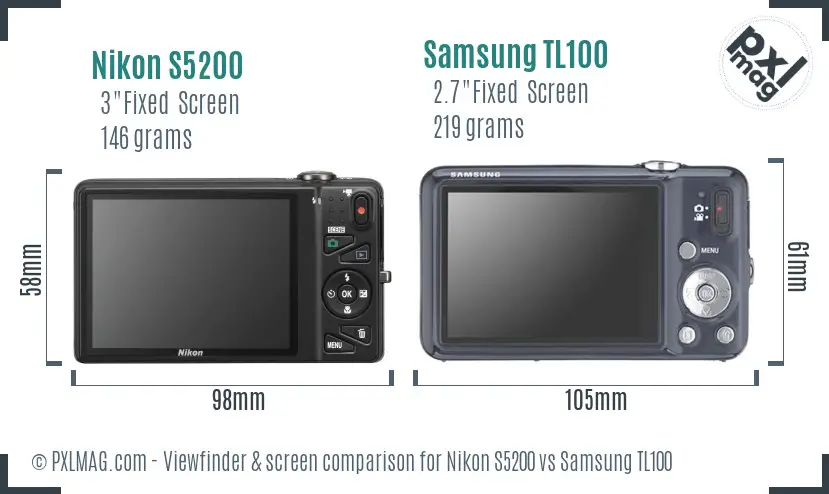 Nikon S5200 vs Samsung TL100 Screen and Viewfinder comparison
