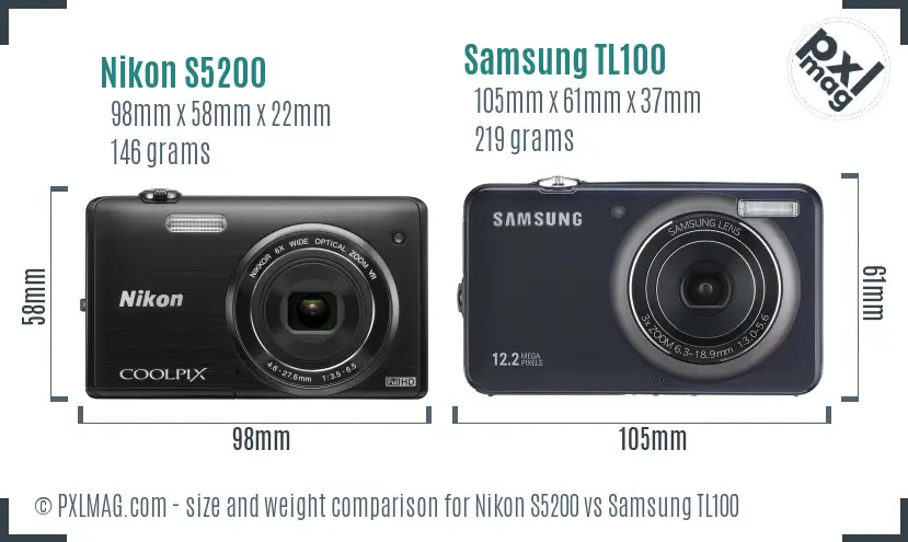 Nikon S5200 vs Samsung TL100 size comparison Nikon S5200 vs Samsung TL100 size comparison