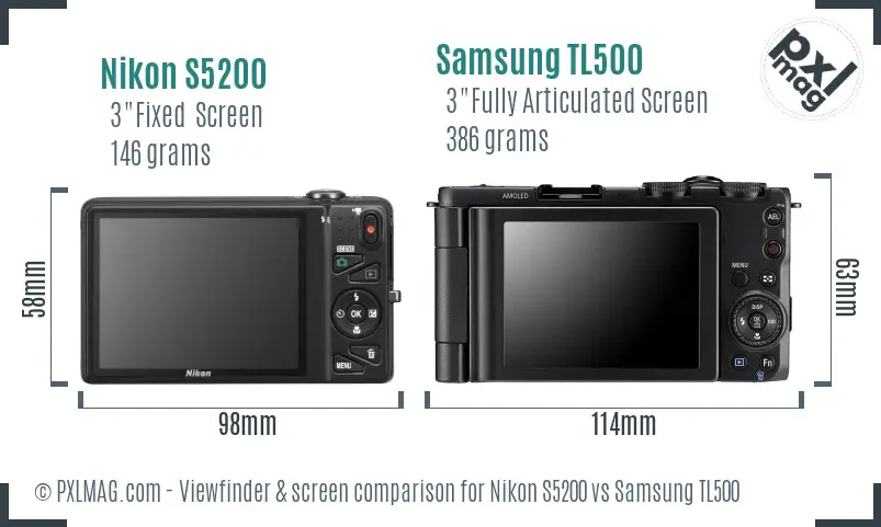 Nikon S5200 vs Samsung TL500 Screen and Viewfinder comparison