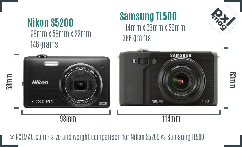 Nikon S5200 vs Samsung TL500 size comparison