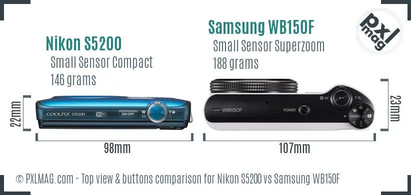 Nikon S5200 vs Samsung WB150F top view buttons comparison