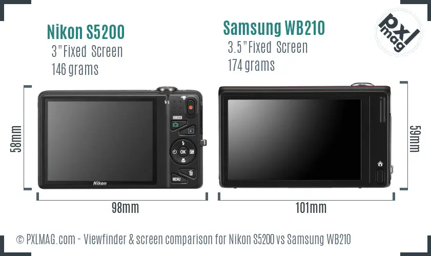 Nikon S5200 vs Samsung WB210 Screen and Viewfinder comparison