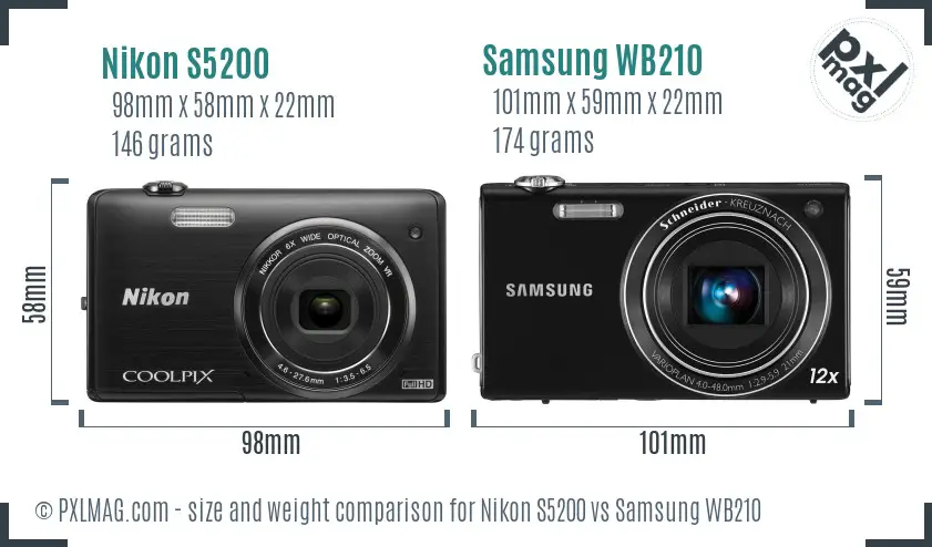 Nikon S5200 vs Samsung WB210 size comparison