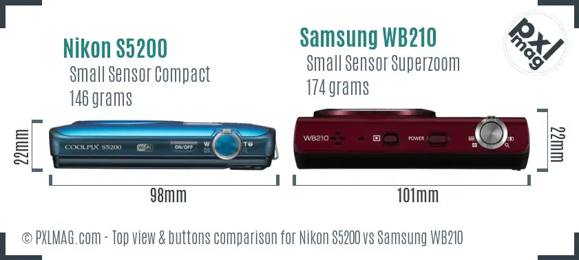 Nikon S5200 vs Samsung WB210 top view buttons comparison