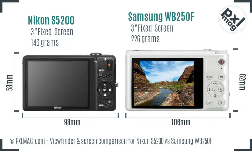Nikon S5200 vs Samsung WB250F Screen and Viewfinder comparison