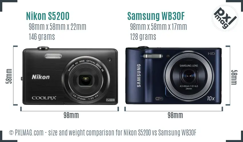 Nikon S5200 vs Samsung WB30F size comparison Nikon S5200 vs Samsung WB30F size comparison