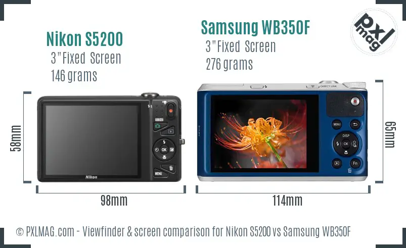 Nikon S5200 vs Samsung WB350F Screen and Viewfinder comparison