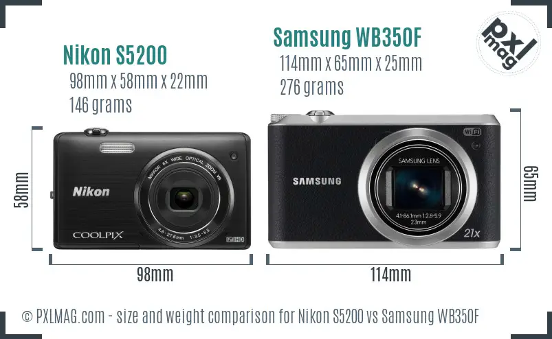Nikon S5200 vs Samsung WB350F size comparison