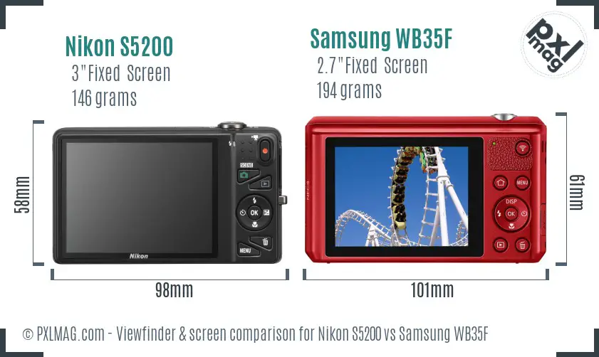 Nikon S5200 vs Samsung WB35F Screen and Viewfinder comparison