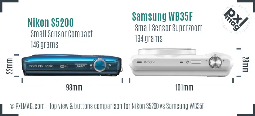 Nikon S5200 vs Samsung WB35F top view buttons comparison