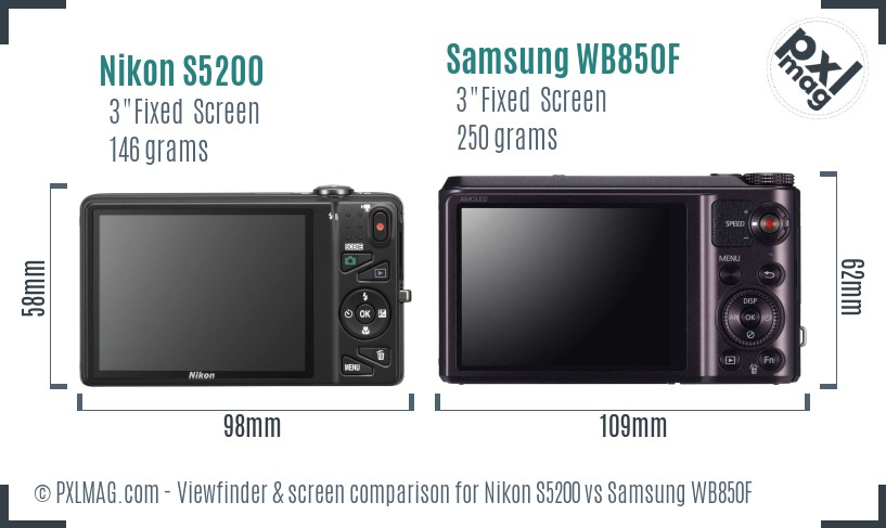 Nikon S5200 vs Samsung WB850F Screen and Viewfinder comparison