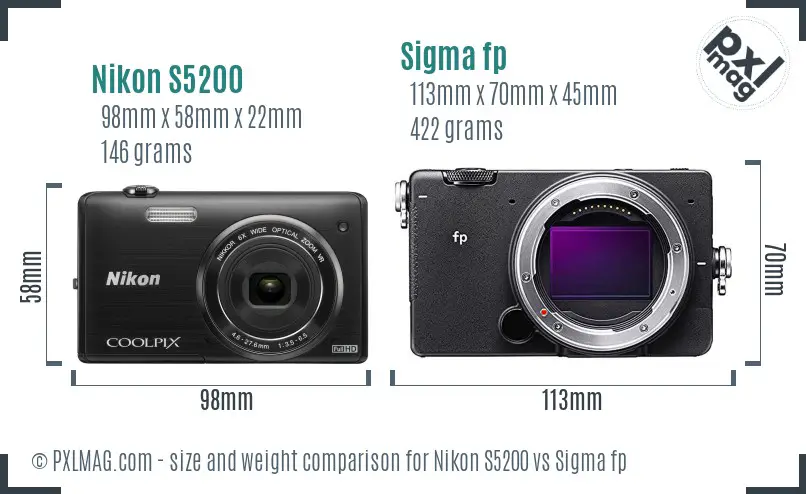 Nikon S5200 vs Sigma fp size comparison