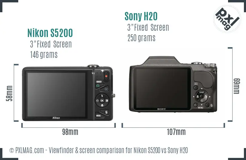 Nikon S5200 vs Sony H20 Screen and Viewfinder comparison