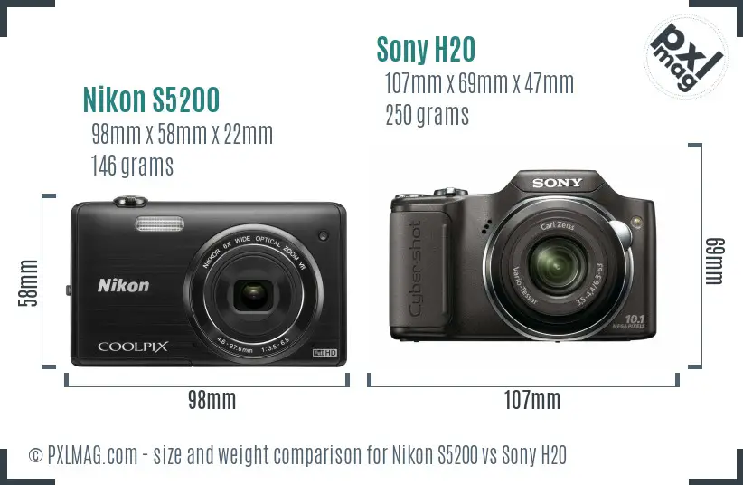 Nikon S5200 vs Sony H20 size comparison