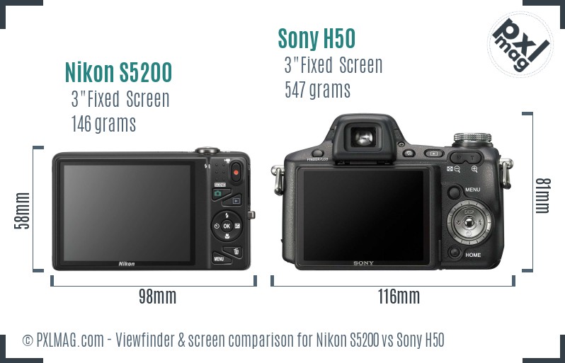 Nikon S5200 vs Sony H50 Screen and Viewfinder comparison