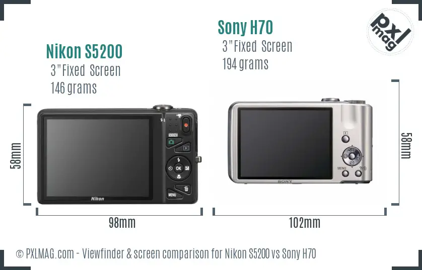 Nikon S5200 vs Sony H70 Screen and Viewfinder comparison