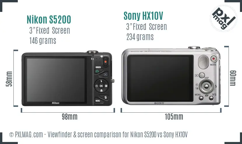 Nikon S5200 vs Sony HX10V Screen and Viewfinder comparison