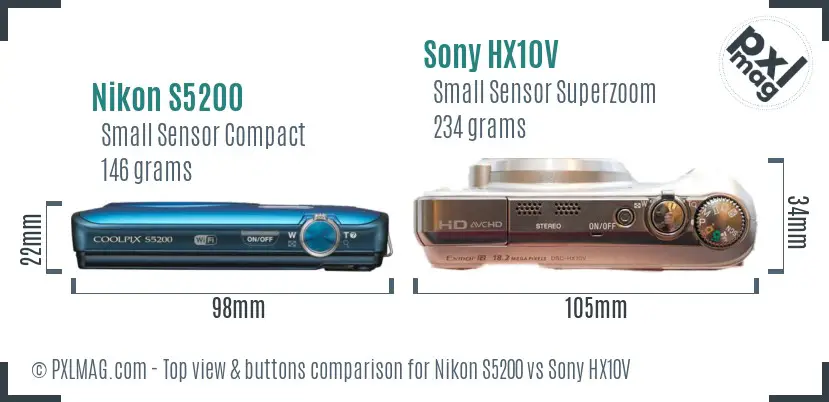 Nikon S5200 vs Sony HX10V top view buttons comparison