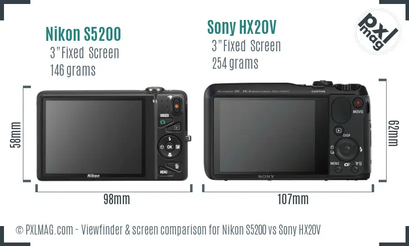 Nikon S5200 vs Sony HX20V Screen and Viewfinder comparison Nikon S5200 vs Sony HX20V Screen and Viewfinder comparison