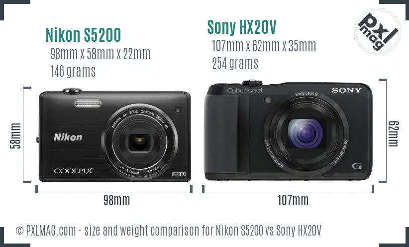 Nikon S5200 vs Sony HX20V size comparison Nikon S5200 vs Sony HX20V size comparison