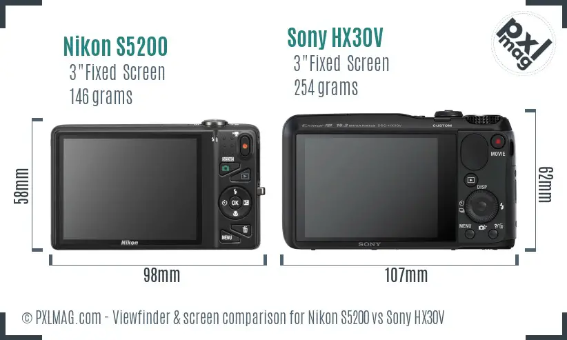 Nikon S5200 vs Sony HX30V Screen and Viewfinder comparison Nikon S5200 vs Sony HX30V Screen and Viewfinder comparison
