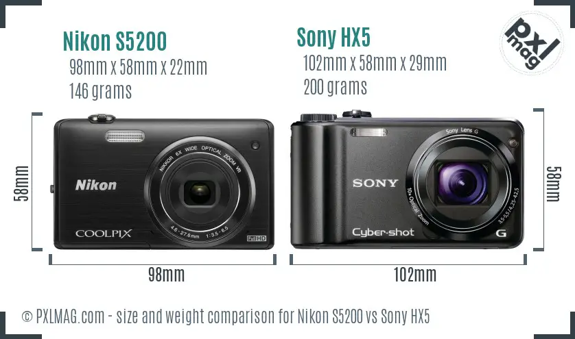 Nikon S5200 vs Sony HX5 size comparison Nikon S5200 vs Sony HX5 size comparison
