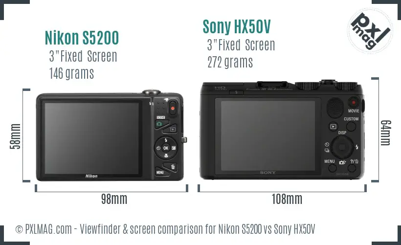 Nikon S5200 vs Sony HX50V Screen and Viewfinder comparison