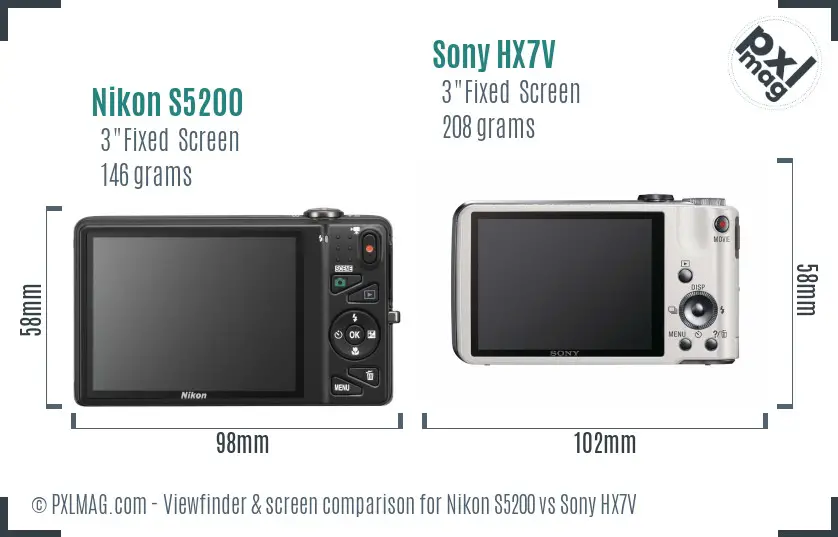 Nikon S5200 vs Sony HX7V Screen and Viewfinder comparison