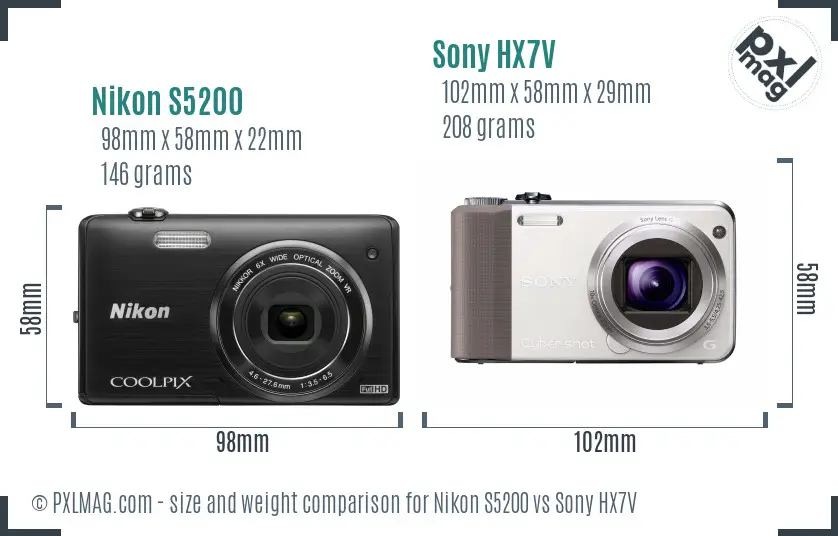 Nikon S5200 vs Sony HX7V size comparison