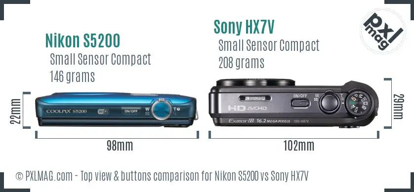 Nikon S5200 vs Sony HX7V top view buttons comparison