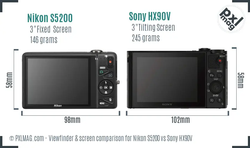 Nikon S5200 vs Sony HX90V Screen and Viewfinder comparison