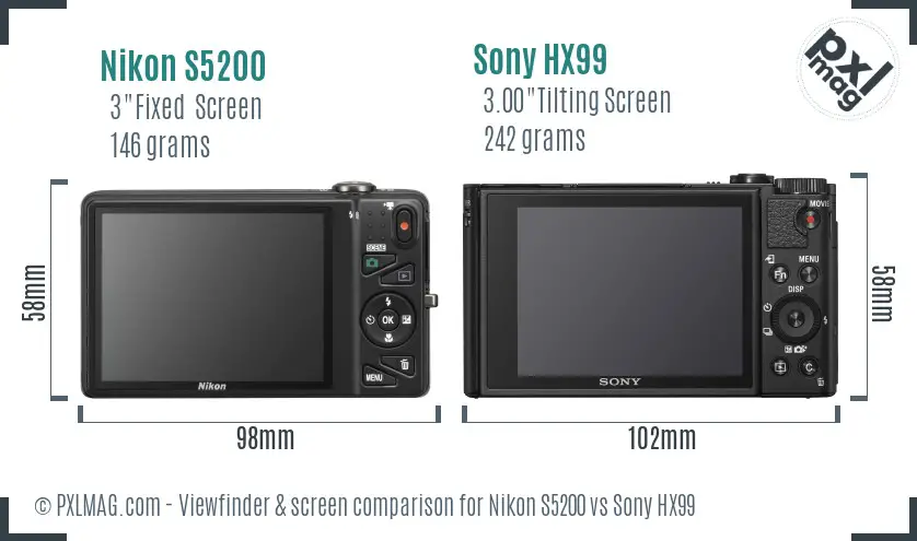 Nikon S5200 vs Sony HX99 Screen and Viewfinder comparison Nikon S5200 vs Sony HX99 Screen and Viewfinder comparison