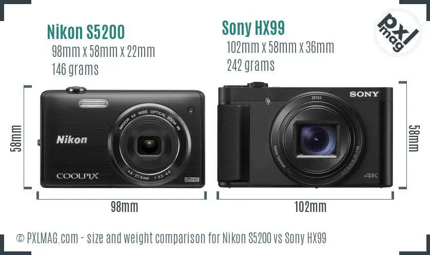 Nikon S5200 vs Sony HX99 size comparison Nikon S5200 vs Sony HX99 size comparison