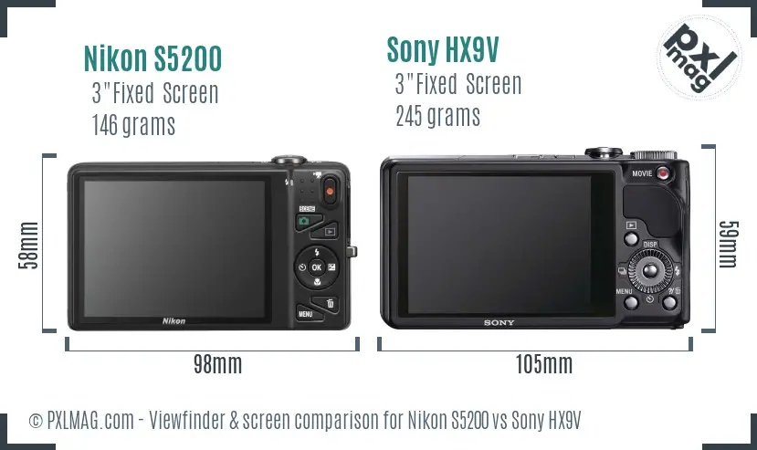 Nikon S5200 vs Sony HX9V Screen and Viewfinder comparison