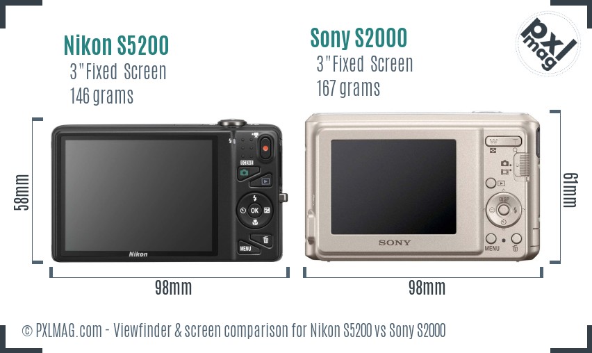 Nikon S5200 vs Sony S2000 Screen and Viewfinder comparison