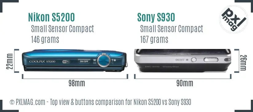 Nikon S5200 vs Sony S930 top view buttons comparison