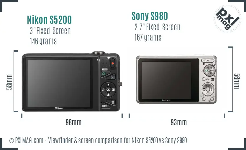 Nikon S5200 vs Sony S980 Screen and Viewfinder comparison