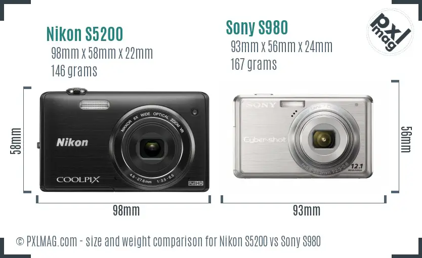 Nikon S5200 vs Sony S980 size comparison