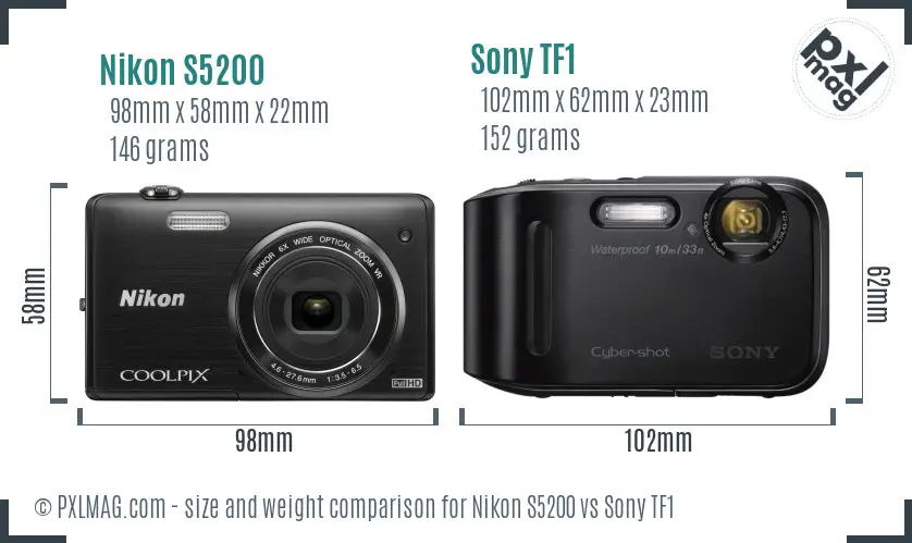 Nikon S5200 vs Sony TF1 size comparison