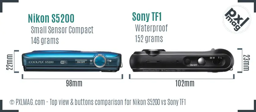 Nikon S5200 vs Sony TF1 top view buttons comparison