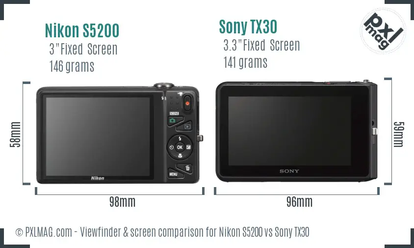 Nikon S5200 vs Sony TX30 Screen and Viewfinder comparison